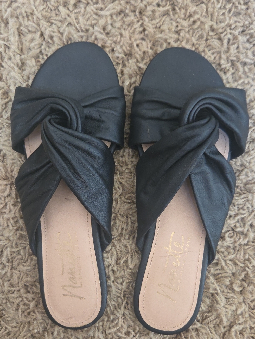 Nanette Lepore Black Twisted Knot Slide Sandals - Women